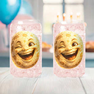 Smiling winking happy moon glasses/tumblers can glass