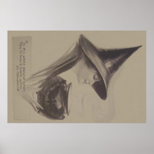 Smiling Witch Cauldron Spell Potion Sepia Poster