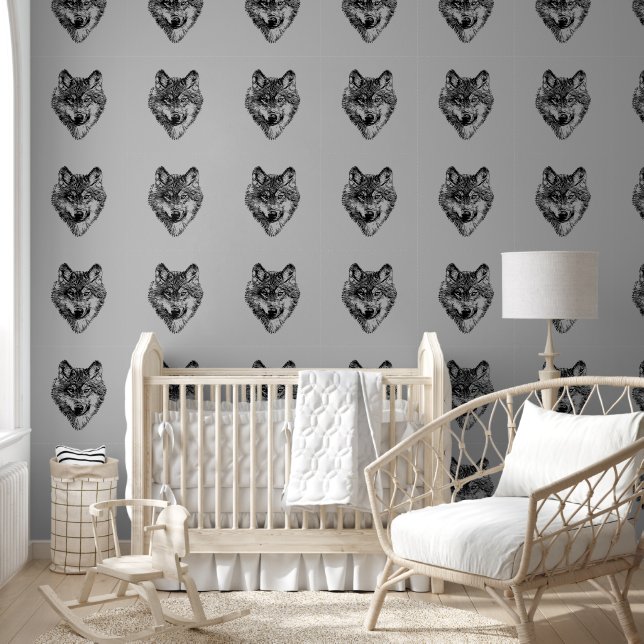 Smiling wolf head - lines silhouette 1 wallpaper (Kids)