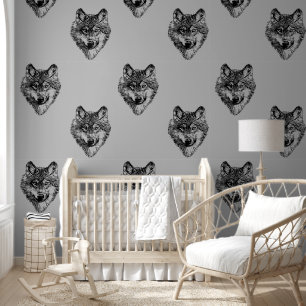 Smiling wolf head - lines silhouette 1a wallpaper
