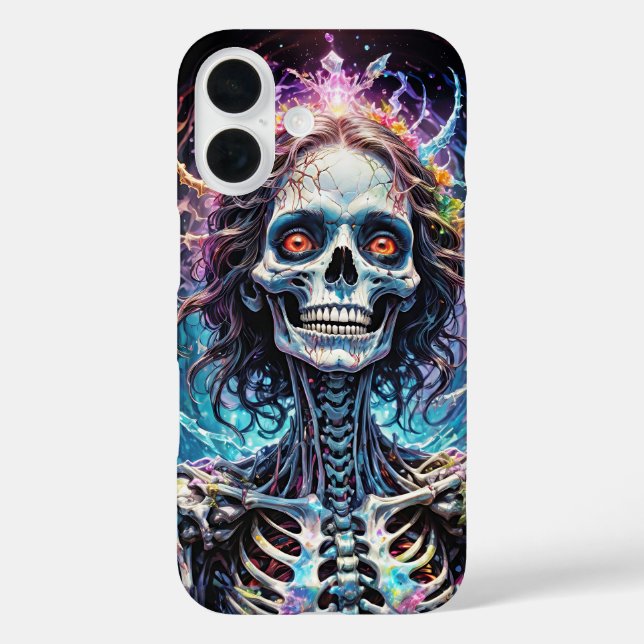 Smiling Woman skull horror with flowers Case-Mate iPhone Case (Back)
