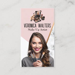 Smiling Woman with Make Up Brushes Business Card