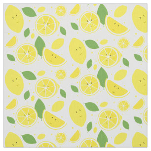 Smiling Yellow Lemons Cartoon Pattern Fabric