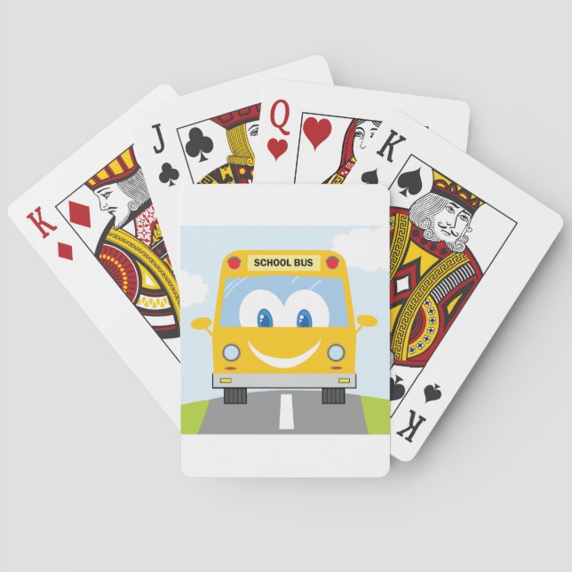 Smiling Yellow School Bus Playing Cards (Back)