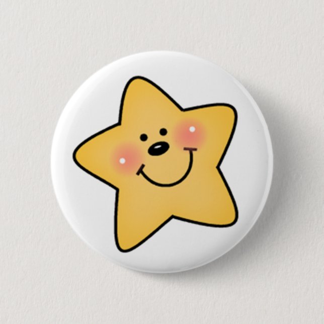 Smiling Yellow Star 6 Cm Round Badge (Front)