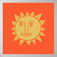 Smiling Yellow Sun Art Red