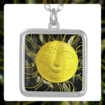 Smiling Yellow Sun Face Silver Plated Necklace<br><div class="desc">Cast in both shadow and sunlit, this bright sunny yellow smiling sun face pendant brightly shines. This necklace will be a treasured reminder to shine through it all and carry some sunshine with her. Whenever and wherever she goes, rain or shine. This image is original metal art photography by JLW_PHOTOGRAPHY....</div>