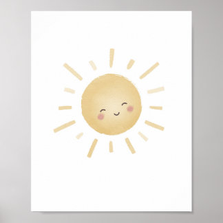 Smiling Yellow Sun Neutral Nursery Decor Poster