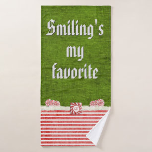 "Smiling's my favourite" Christmas Elf Quote Bath Towel Set