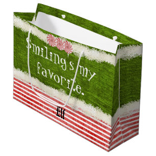 "Smiling's my favourite" Christmas Elf Quote (L) Large Gift Bag