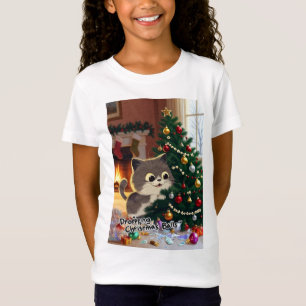 Smirking Kitten Christmas Chaos 1 girls T-Shirt