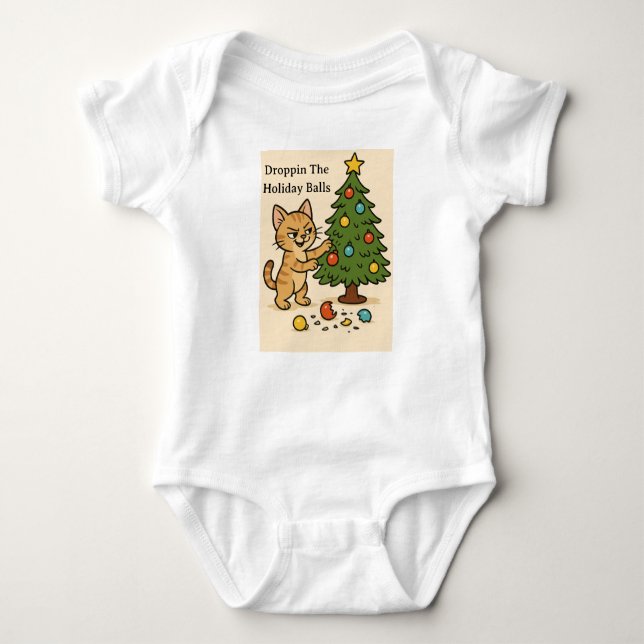 Smirking Kitten Christmas Chaos Baby Bodysuit (Front)