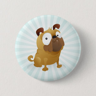 Smirking Pug - Light Blue Background 6 Cm Round Badge