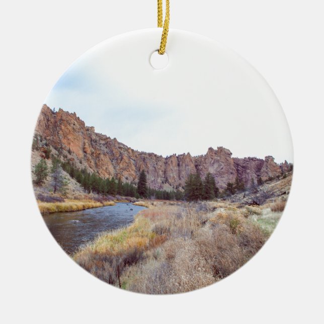 Smith Rock Bend Oregon Ceramic Tree Decoration (Front)