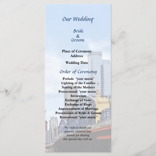 Smithfield St Bridge and Skyline Wedding Program Programme (Front)