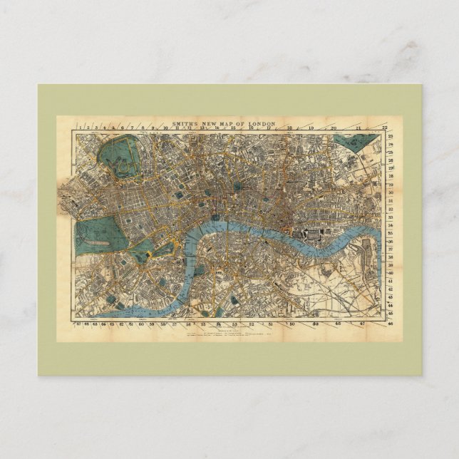 Smith's new map of London 1860 Postcard (Front)