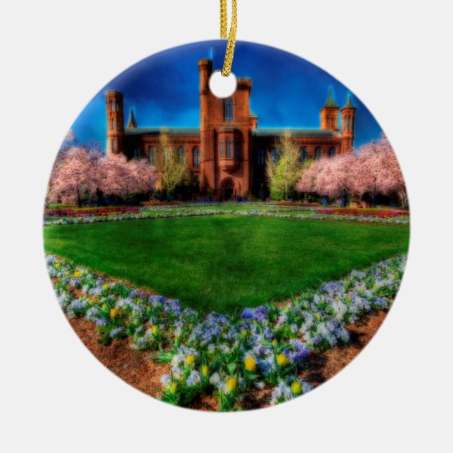 Smithsonian Castle Garden Cherry Blossoms Ceramic Tree Decoration (Front)