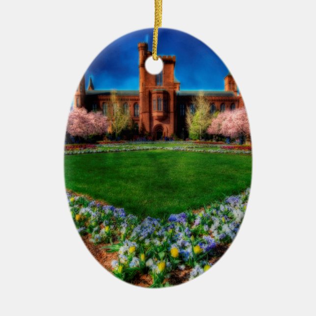 Smithsonian Castle Garden Cherry Blossoms Ceramic Tree Decoration (Front)