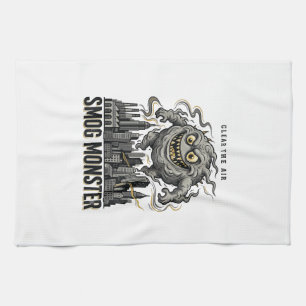 Smog Monster Shirt Vintage Engraving Eco Warning A Tea Towel