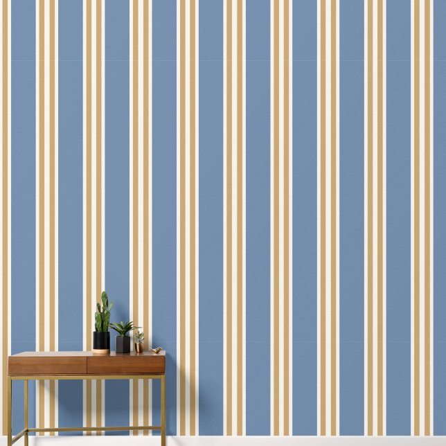 Smoke Blue & Khaki Double Rugby Stripe  Wallpaper (Hallway)