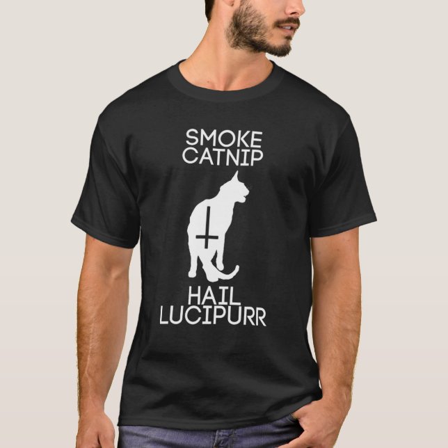 Smoke Catnip, Hail Lucipurr Cat T-Shirt (Front)