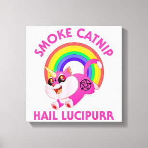 Smoke Catnip Hail Lucipurr, Funny Satan Cat Unicor Canvas Print