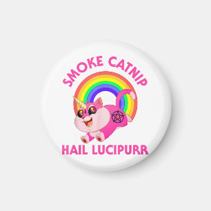 Smoke Catnip Hail Lucipurr, Funny Satan Cat Unicor Magnet