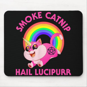 Smoke Catnip Hail Lucipurr, Funny Satan Cat Unicor Mouse Pad