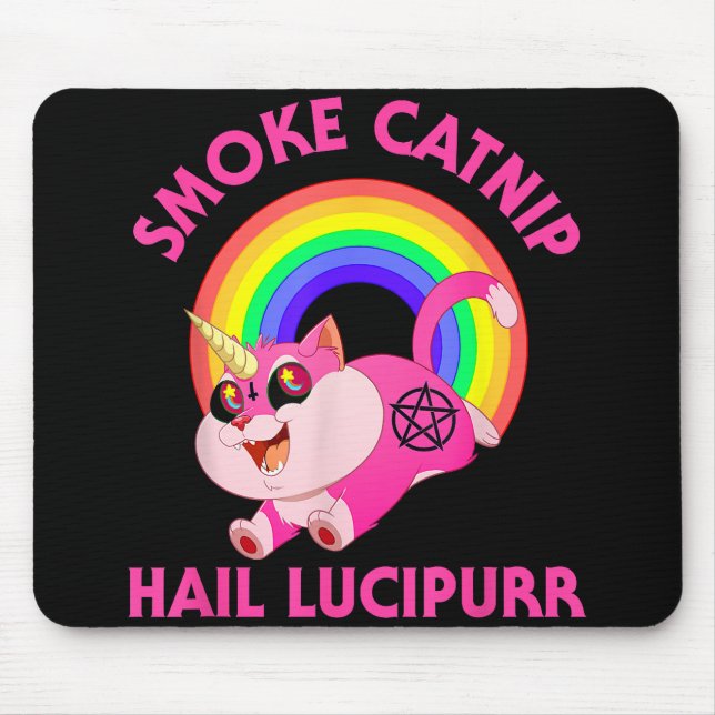 Smoke Catnip Hail Lucipurr, Funny Satan Cat Unicor Mouse Pad (Front)