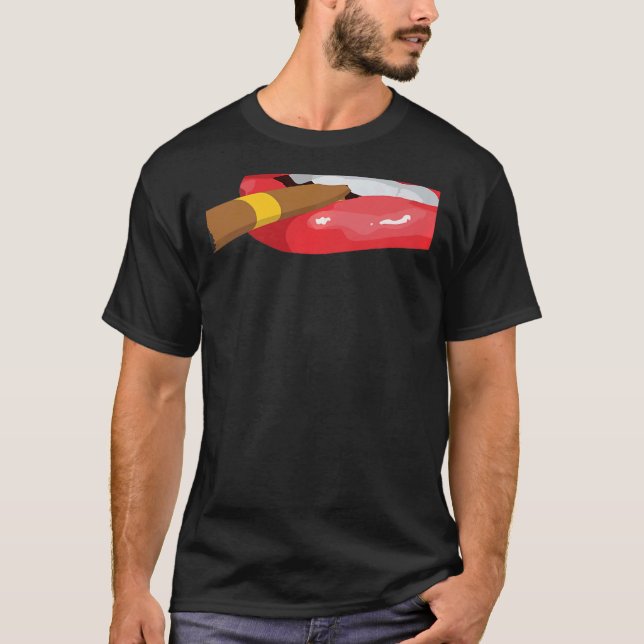Smoke Cuban Cigar Lit Lips Smoking Graphic T-Shirt (Front)
