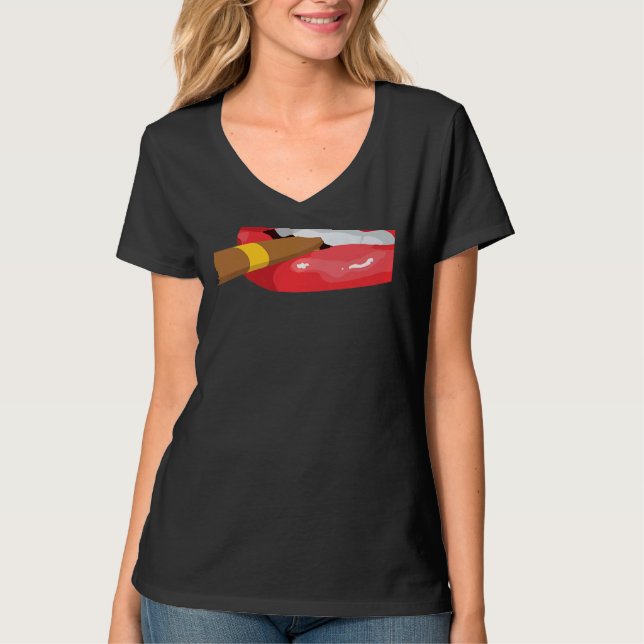 Smoke Cuban Cigar Lit Lips Smoking Graphic T-Shirt (Front)
