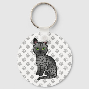 Smoke Egyptian Mau Cute Cartoon Cat Illustration Key Ring