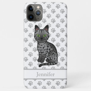 Smoke Egyptian Mau Cute Cartoon Cat & Name Case-Mate iPhone Case