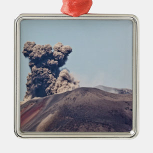 Smoke escaping from active volcano Anak Krakatau Metal Tree Decoration