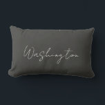 Smoke Grey Name Script Text Minimalist Lumbar Cushion<br><div class="desc">With a thin script and smoke grey,  this throw pillow is a nice addition for a minimalist,  modern decor theme. The options to change the font,  colour,  and overall colour (background) of the pillow are available.</div>