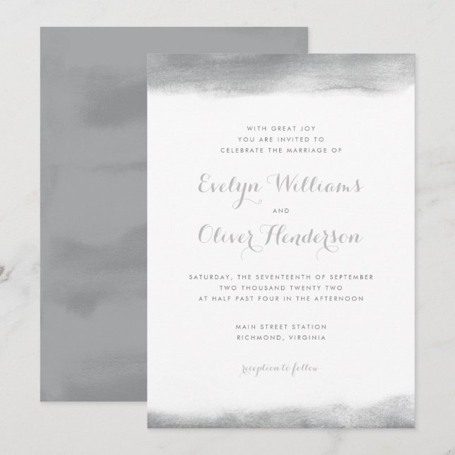 Smoke Grey Watercolor Dip Wedding Invitation (Front/Back)