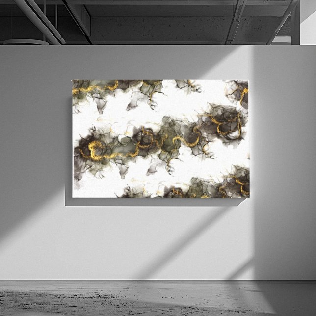 Smoke in Black grey moving up with Gold hues Canvas Print (Creator Uploaded)