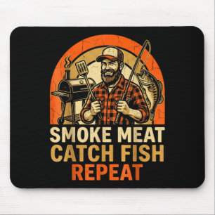 Smoke meat catch fish repeat bbq dad fishing funny mouse pad