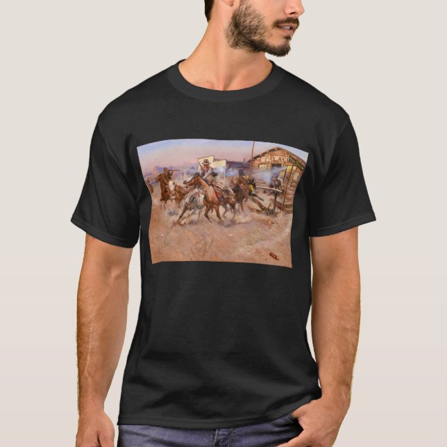 Smoke of a. 45, 1908 by Charles Marion Russell T-Shirt (Front)