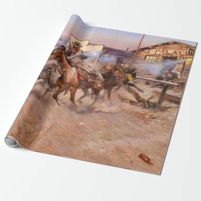 Smoke of a. 45, 1908 by Charles Marion Russell Wrapping Paper (Unrolled)