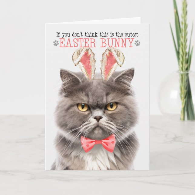Smoke Persian Cat Cutest Easter Bunny Kitty Puns Holiday Card (Front)
