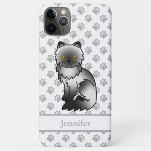 Smoke Persian Cute Cartoon Cat & Name Case-Mate iPhone Case
