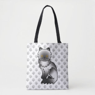 Smoke Persian Cute Cartoon Cat & Paws Tote Bag