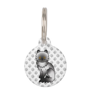 Smoke Persian Cute Cartoon Cat & Pet's Info Pet Tag