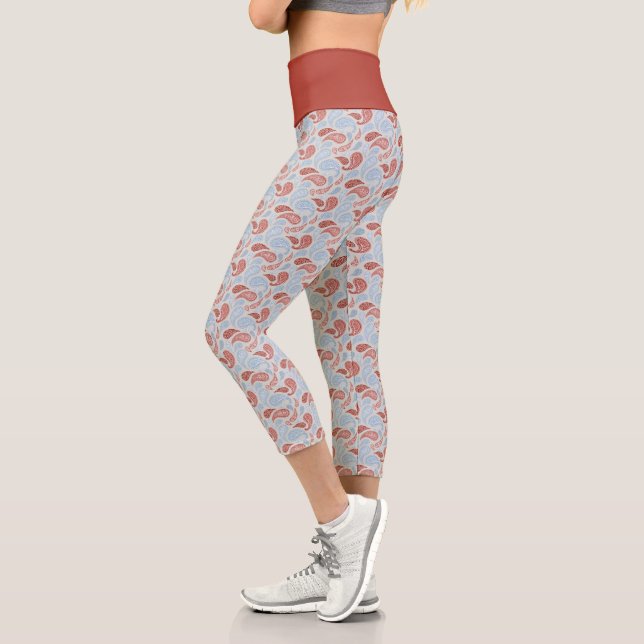 Smoke-Red-Blue Paisley Pattern High Waisted Capris (Left)
