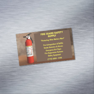 Smoke & Red Fire Extinguisher Fire Safety Magnetic Business Card