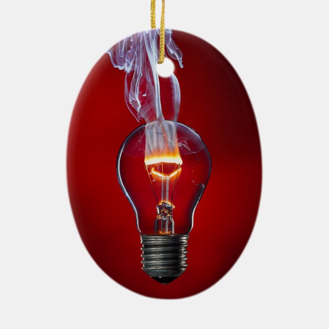 Smoke Rising from a Burned Out Light Bulb Ceramic Tree Decoration (Back)