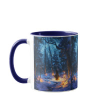 Smoke ritual in the winter forest starry sky