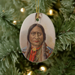 Smoke Signals: Lakota Indian Chief Sitting Bull Ceramic Tree Decoration