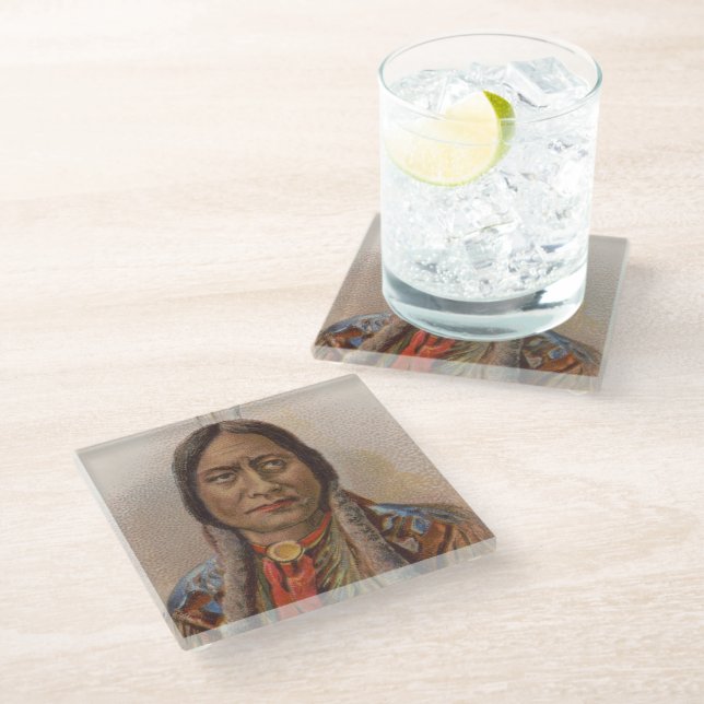Smoke Signals: Lakota Indian Chief Sitting Bull Glass Coaster (Angled)